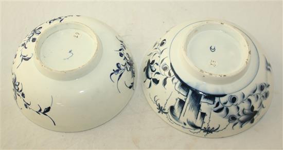 Two Worcester blue and white bowls, c.1780-5, 19.5cm, shallow rim chips